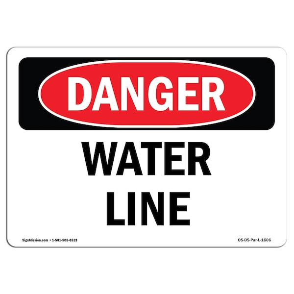 Safety Sign, OSHA Danger, 3.5" Height, Water Line, Landscape, 10PK